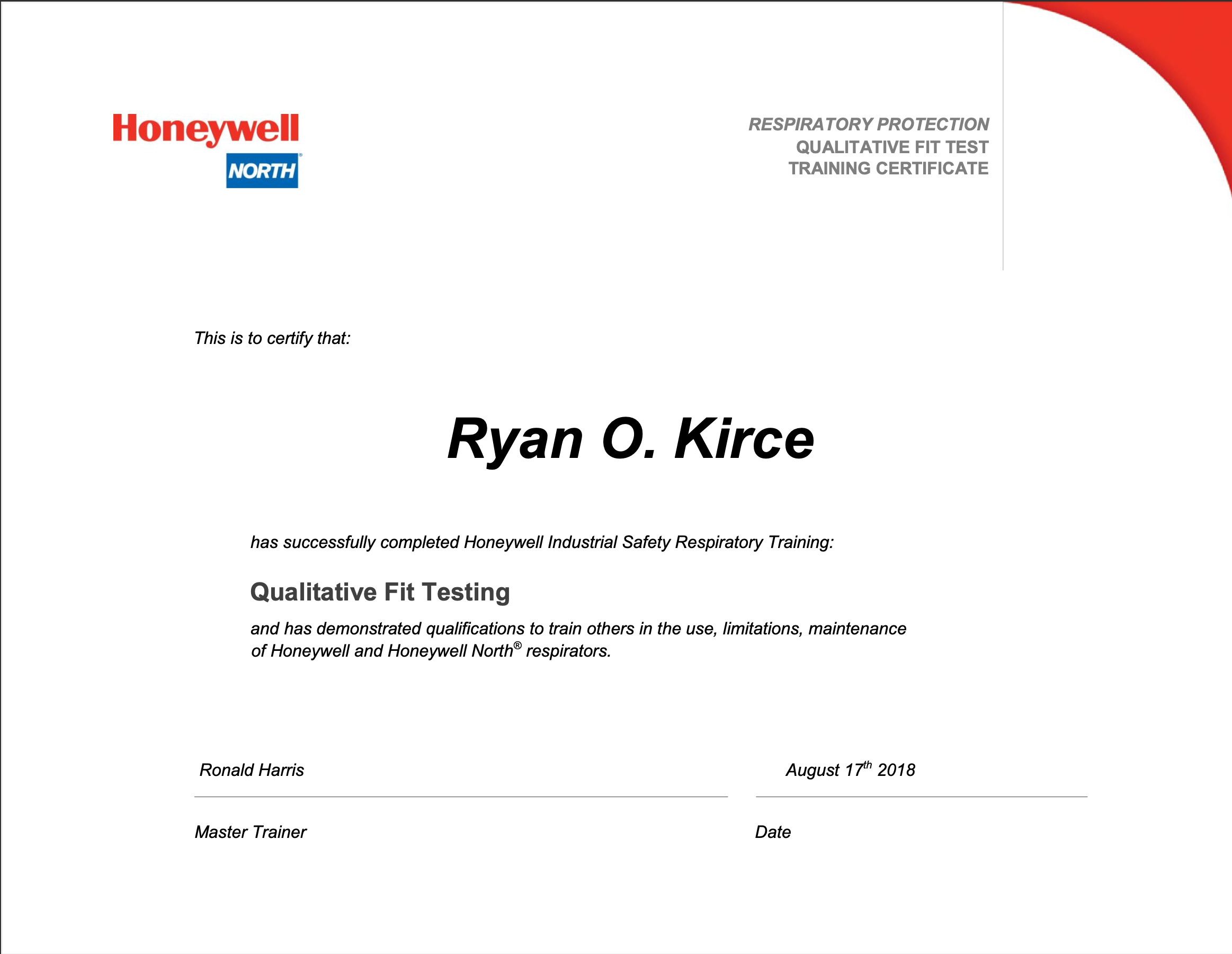 Respiratory Protection Qualitative Fit Test Certification